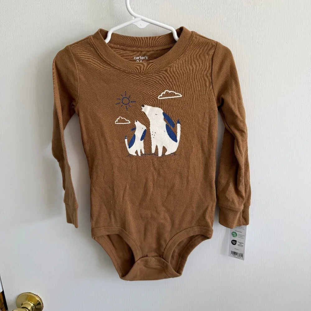 Carter’s Baby Boy Dog Onesie 24M Long Sleeve Brown NWT
